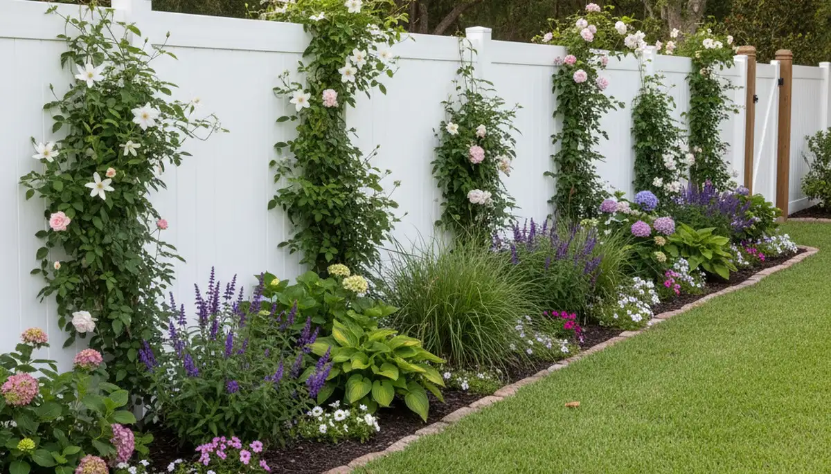 Fence with lush garden landscaping in New Port Richey FL by Chop Chop Landscaping