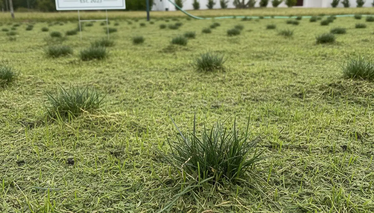 Hydroseeded lawn germination showing new grass growth in New Port Richey, FL by Chop Chop Landscaping