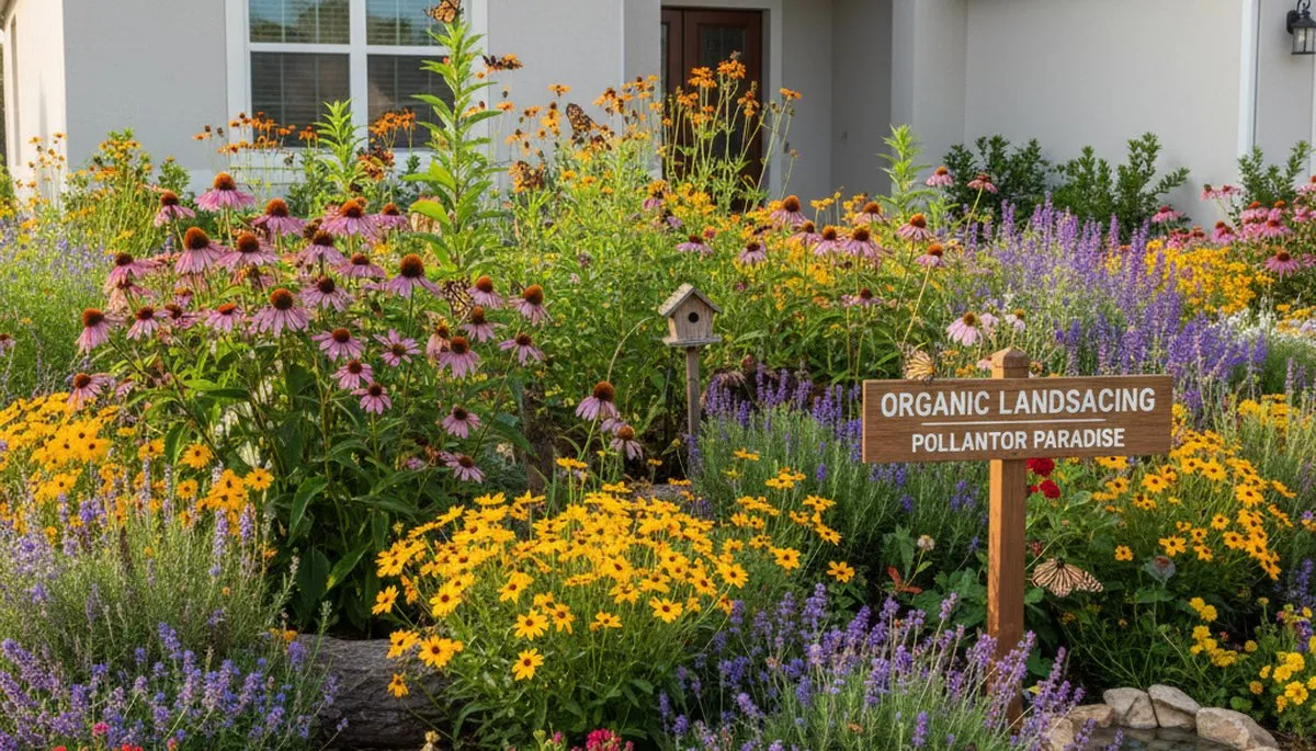 Native pollinator garden with bee-friendly flowers by organic landscapers in New Port Richey, FL
