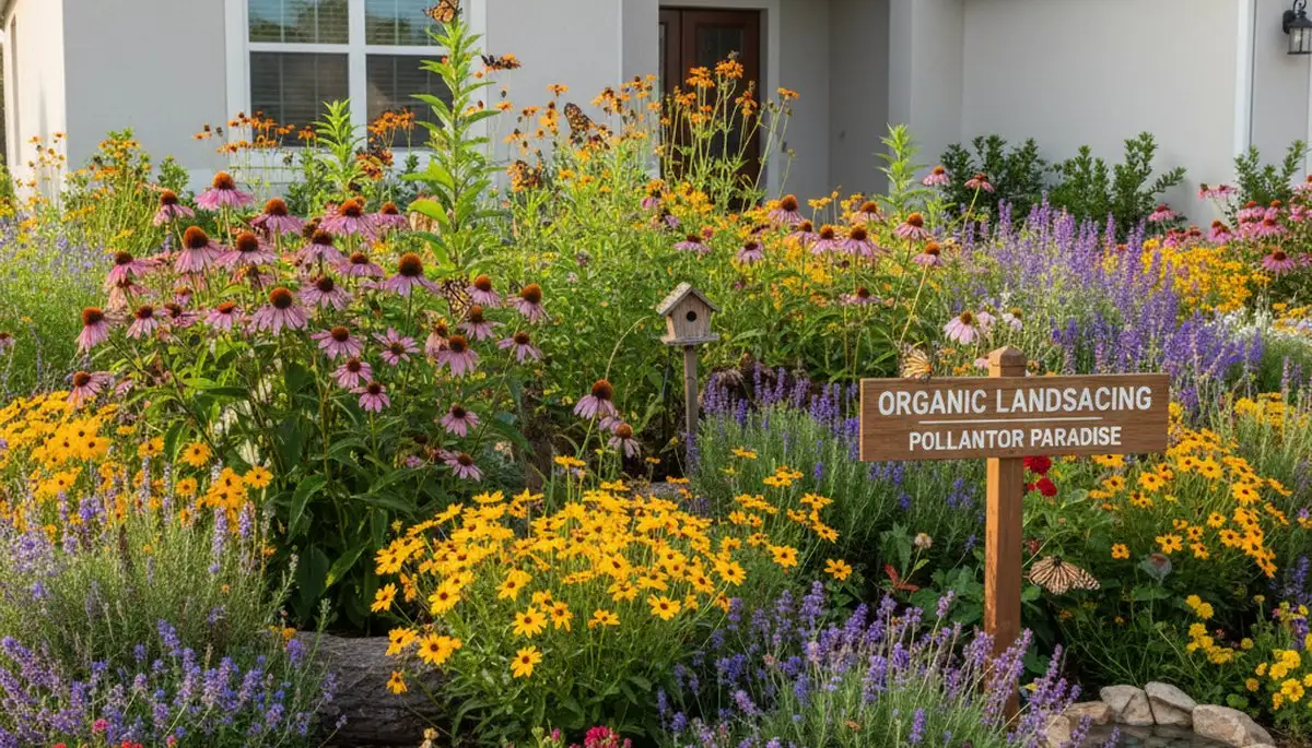 Native pollinator garden with bee-friendly flowers by organic landscapers in New Port Richey, FL