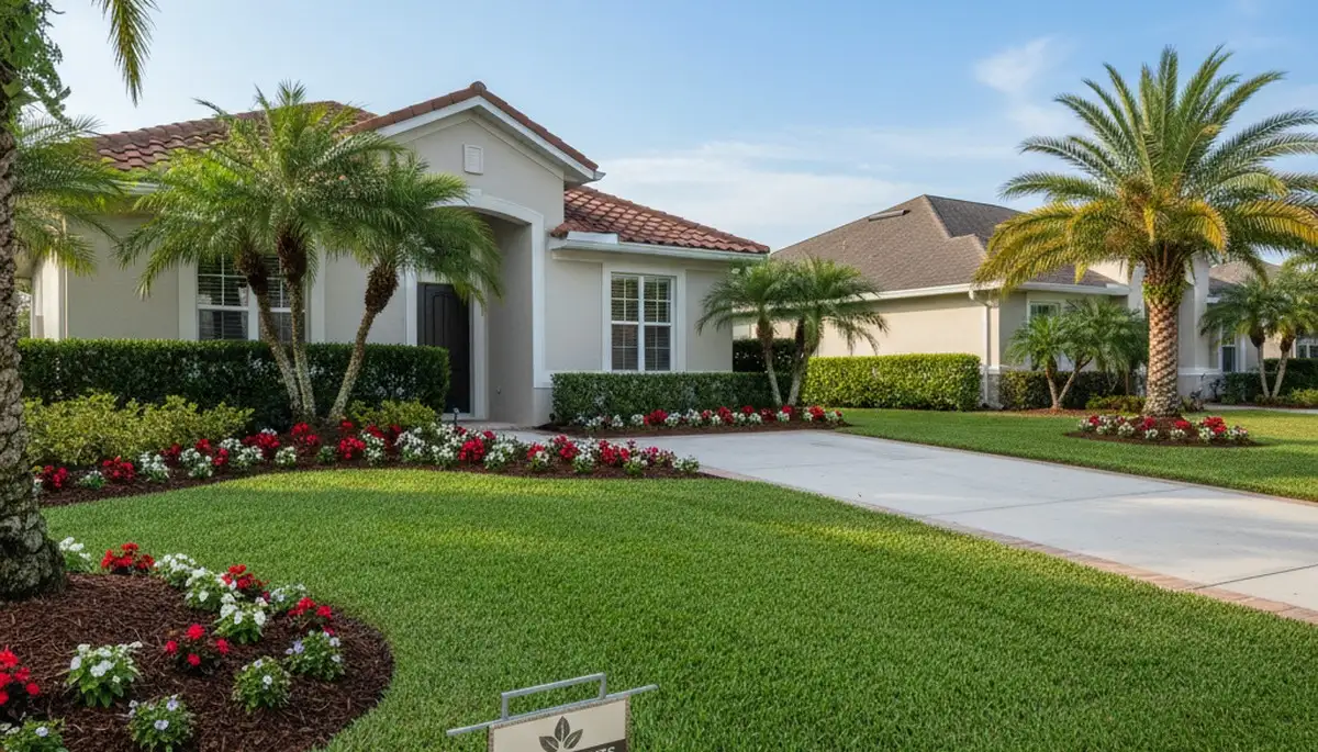 Pristine residential lawn with manicured landscaping beds in New Port Richey, FL by Chop Chop Landscaping