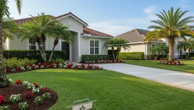 Pristine residential lawn with manicured landscaping beds in New Port Richey, FL by Chop Chop Landscaping