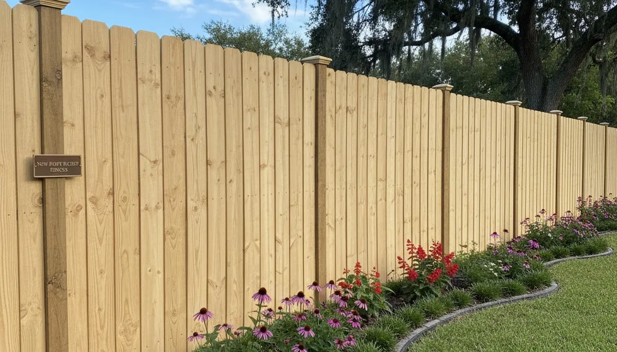 White wooden privacy fence installation by Chop Chop Landscaping in New Port Richey, FL
