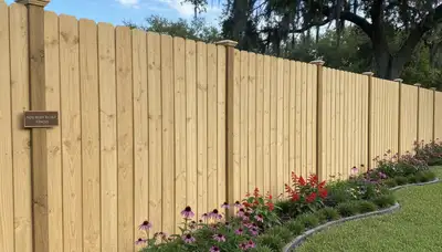 White wooden privacy fence installation by Chop Chop Landscaping in New Port Richey, FL